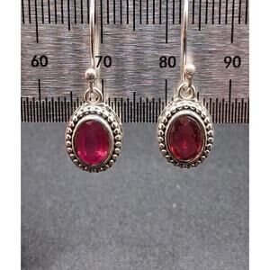 Signed Ruby Dangle Earrings, Vintage Style, 925 Sterling Silver, Real Gemstones